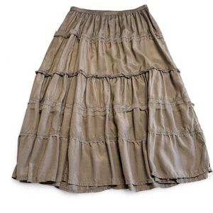 Vintage Y2K Tiered Maxi Skirt Women’s Large Boho Hippie Festival Cottage Brown